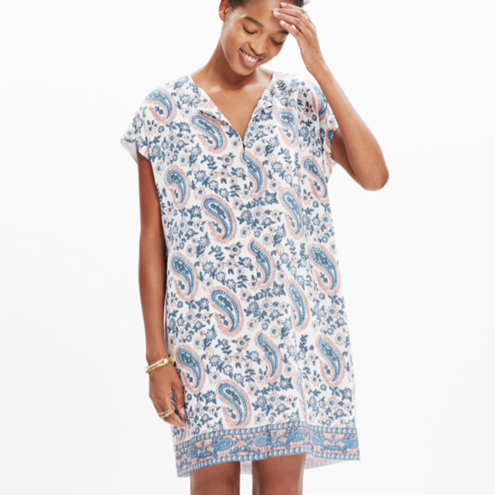 Madewell Blue and White Paisley Mini Dress